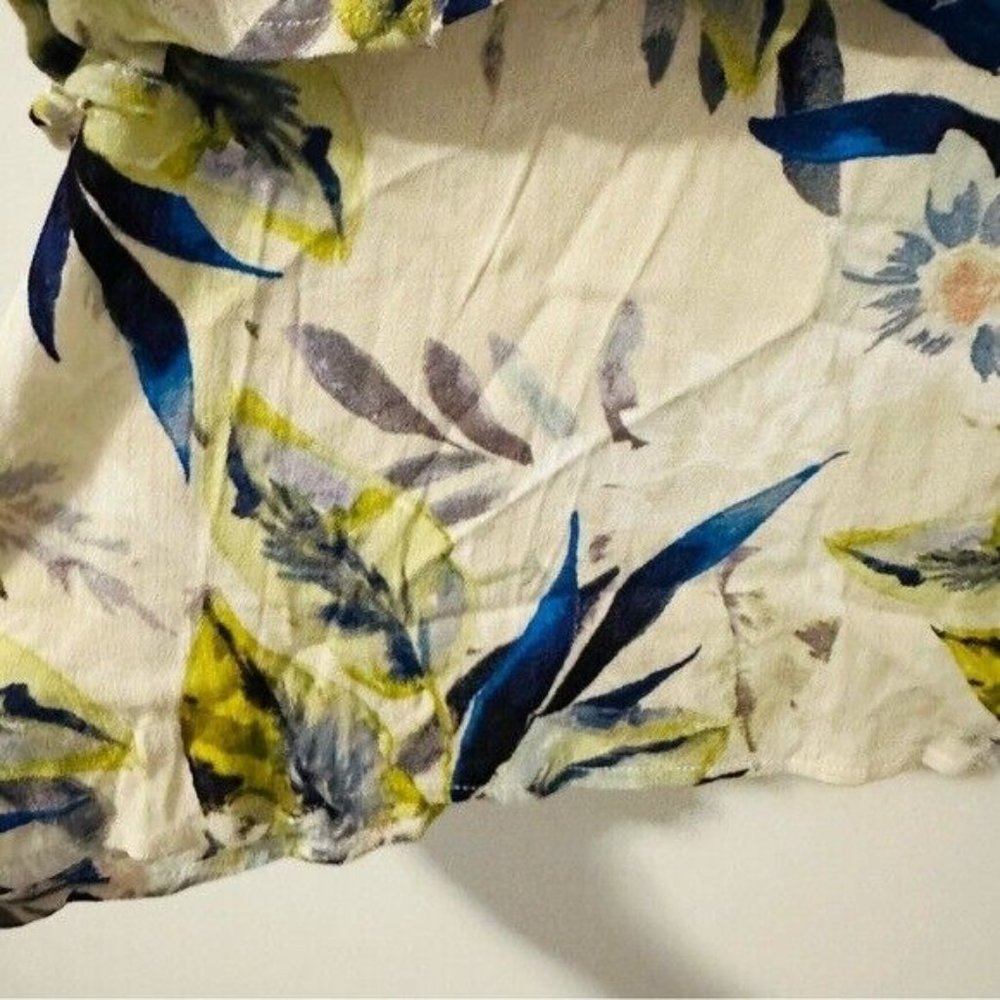 Lush Tropical Print CREAM/ROYAL Cold Shoulders Ruffled Size Medium - Picture 8 of 9